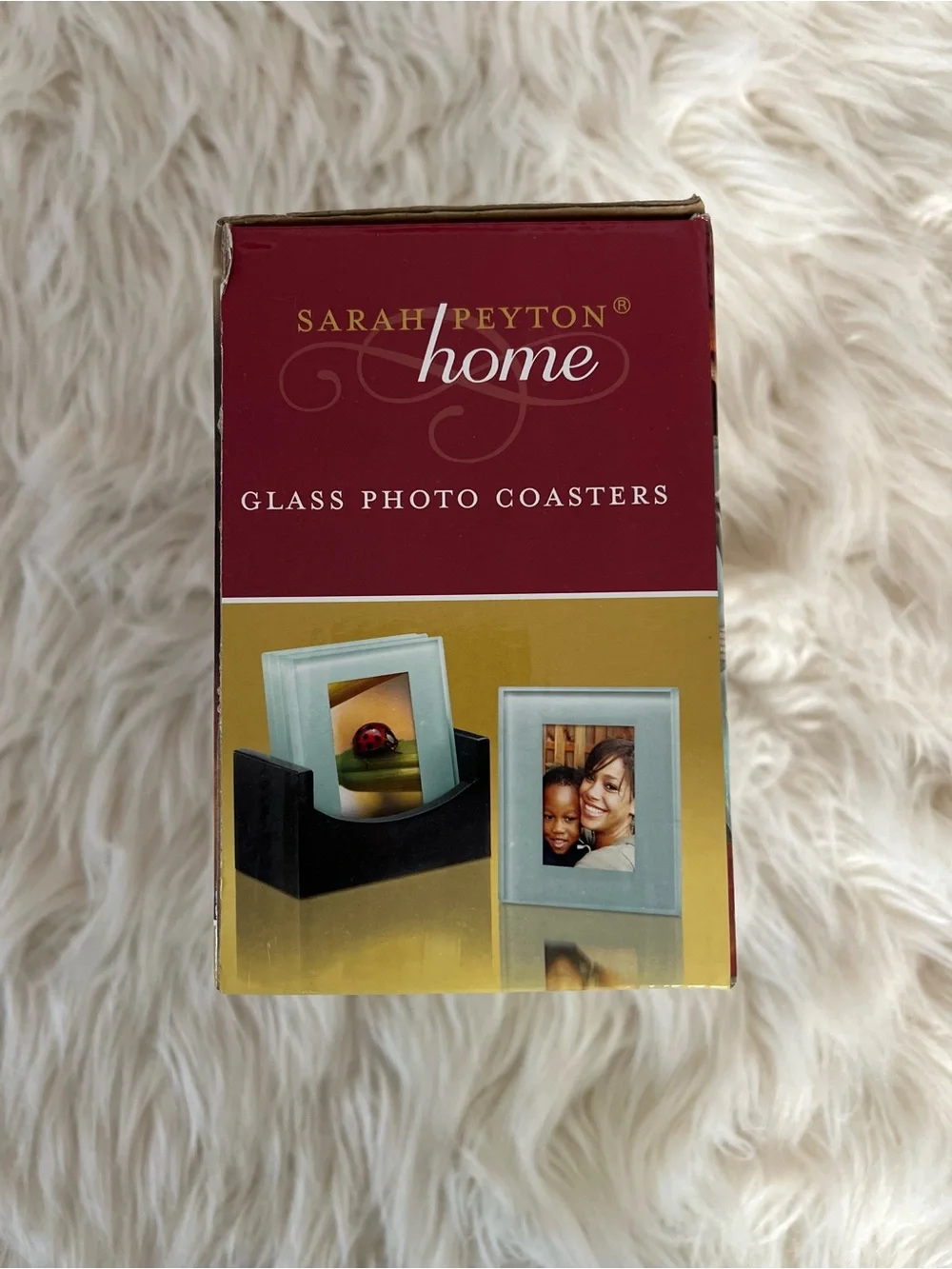 Sarah Peyton Home Glass Photo Coasters Set of 4 with Wood Holder 2x3 Photos